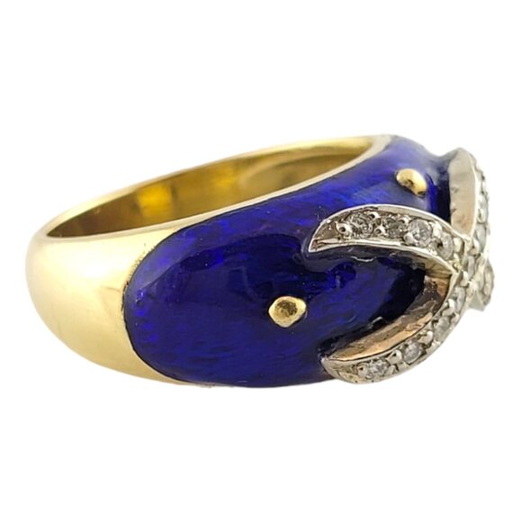 Hidalgo 18K Yellow Gold Blue Enamel Diamond X Ring Size 6.5 #18221 - Picture 3 of 8